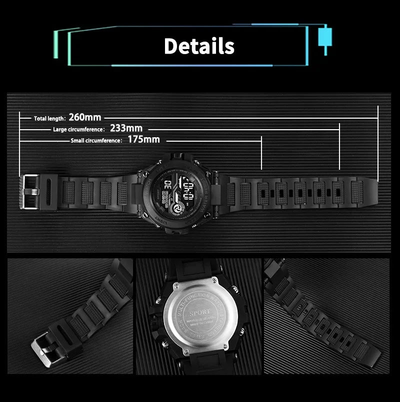 Reloj deportivo YIKAZE para hombre, relojes deportivos impermeables para hombre, reloj militar Digital LED multifunción, reloj despertador, reloj de pulsera electrónico