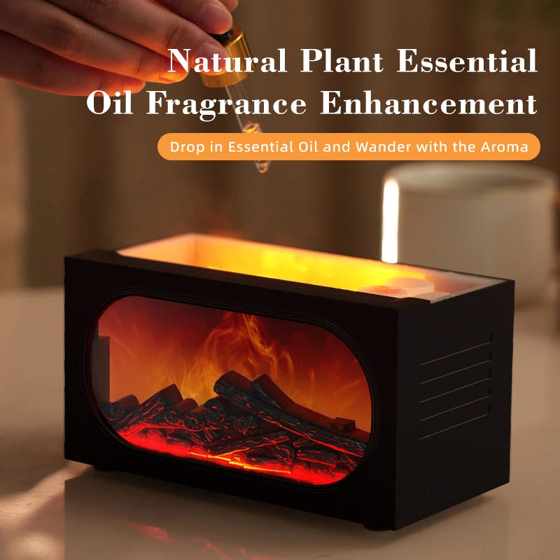 Difusor de aroma para chimenea con luz ambiental de llama, protección de apagado sin agua, salida de niebla fina y grande, humidificación silenciosa