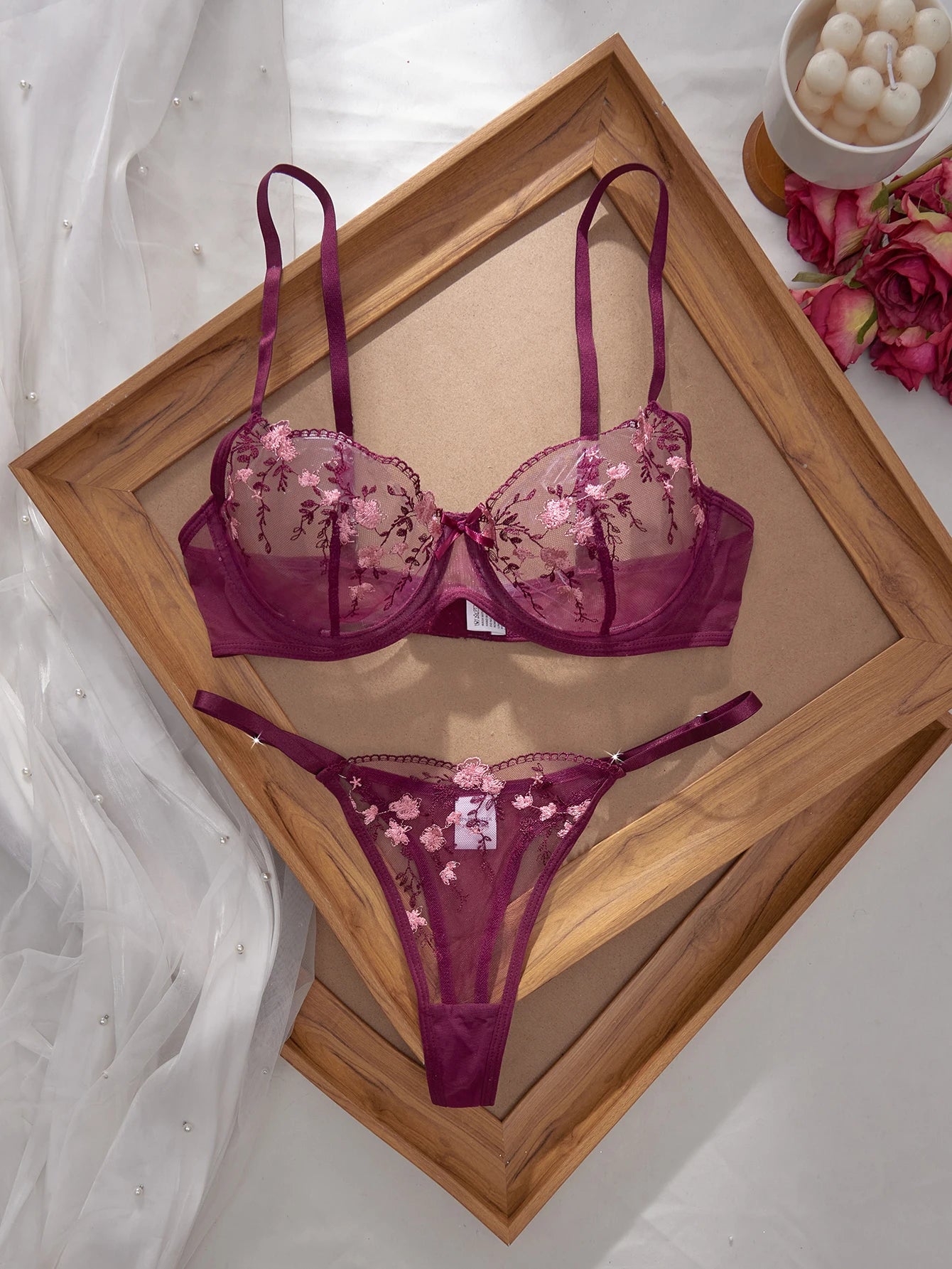 Conjunto de Sujetador y Bragas Ultrafino con Estampado Floral para Mujer