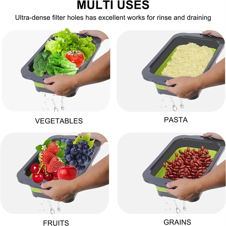 LMETJMA Colador plegable con asas extensibles Colador colador sobre el fregadero coladores de frutas y verduras coladores JT40