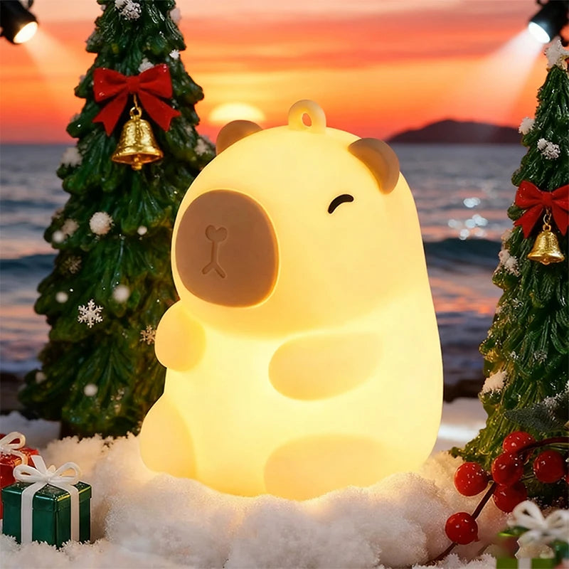 Luz nocturna linda de capibara, juguetes de regalos de Navidad de lámpara blando, luz nocturna de silicona regulable LED recargable para niños