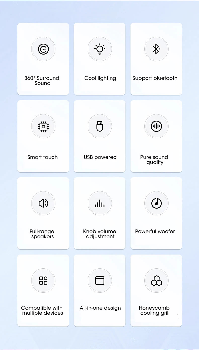 Barra de Sonido Bluetooth 5.0 para PC con Subwoofer y Luces RGB