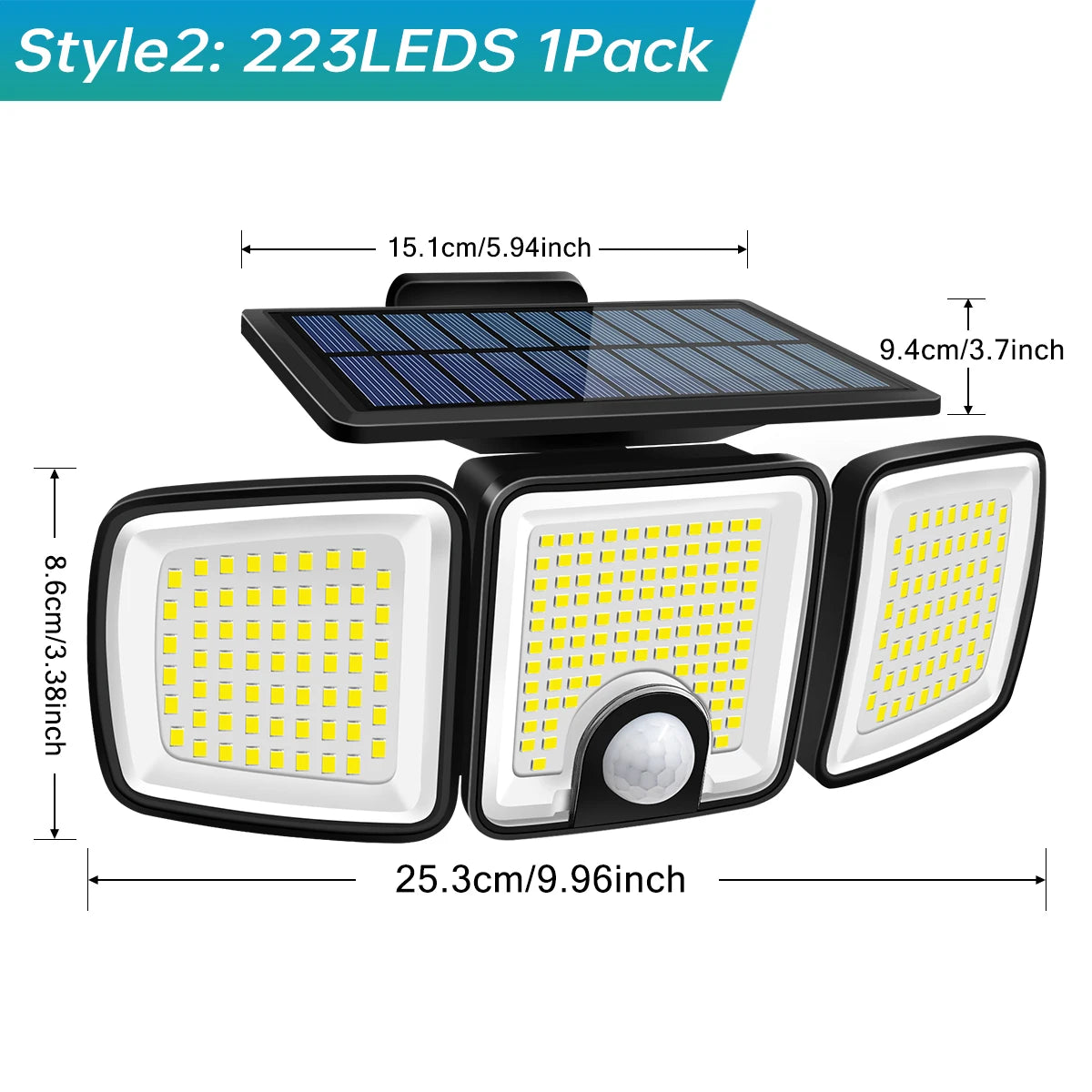 Luz Solar Exterior 3 Cabezales Ajustables con Sensor de Mov