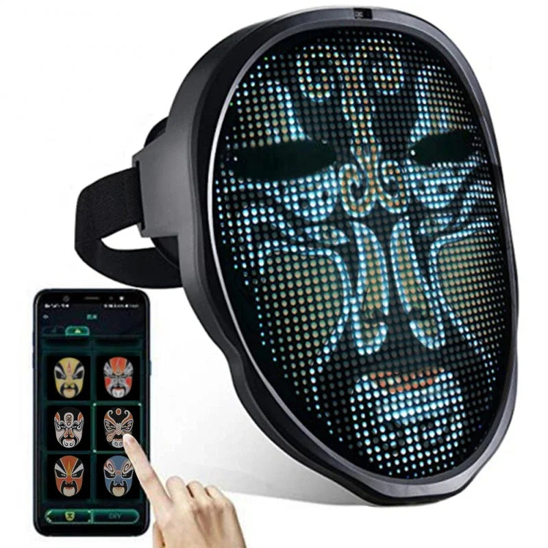Máscara LED con Bluetooth, controlada por aplicación, cambia la imagen de tu rostro, fotos personalizadas para cosplay, accesorio para disfraz de Halloween.