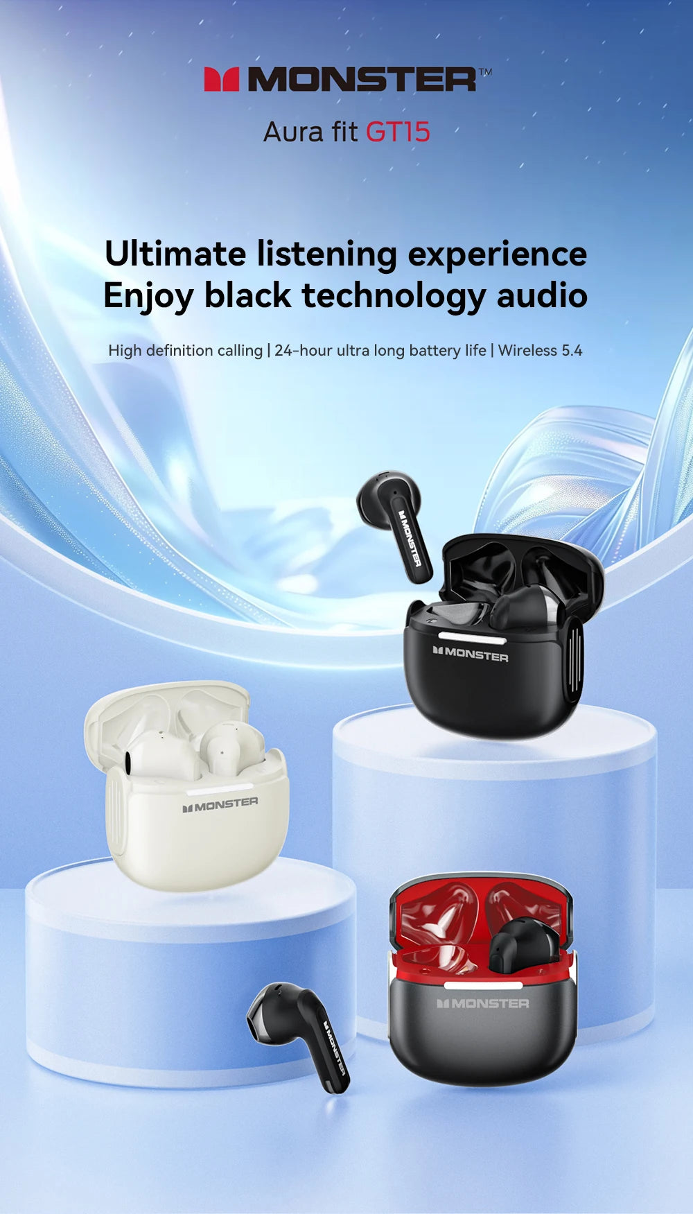 MONSTER GT15 Auriculares Bluetooth 5.4 Estéreo
