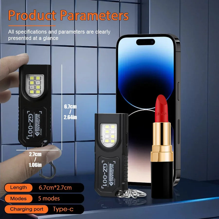 Linterna LED COB Recargable USB con Imán y Llavero - 5 Modos