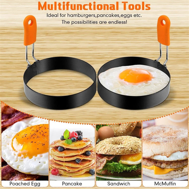 LMETJMA-Juego de moldes para tortitas, anillos para huevos, anillo para huevos fritos de acero inoxidable, moldeadores de tortitas con mango de silicona JT195