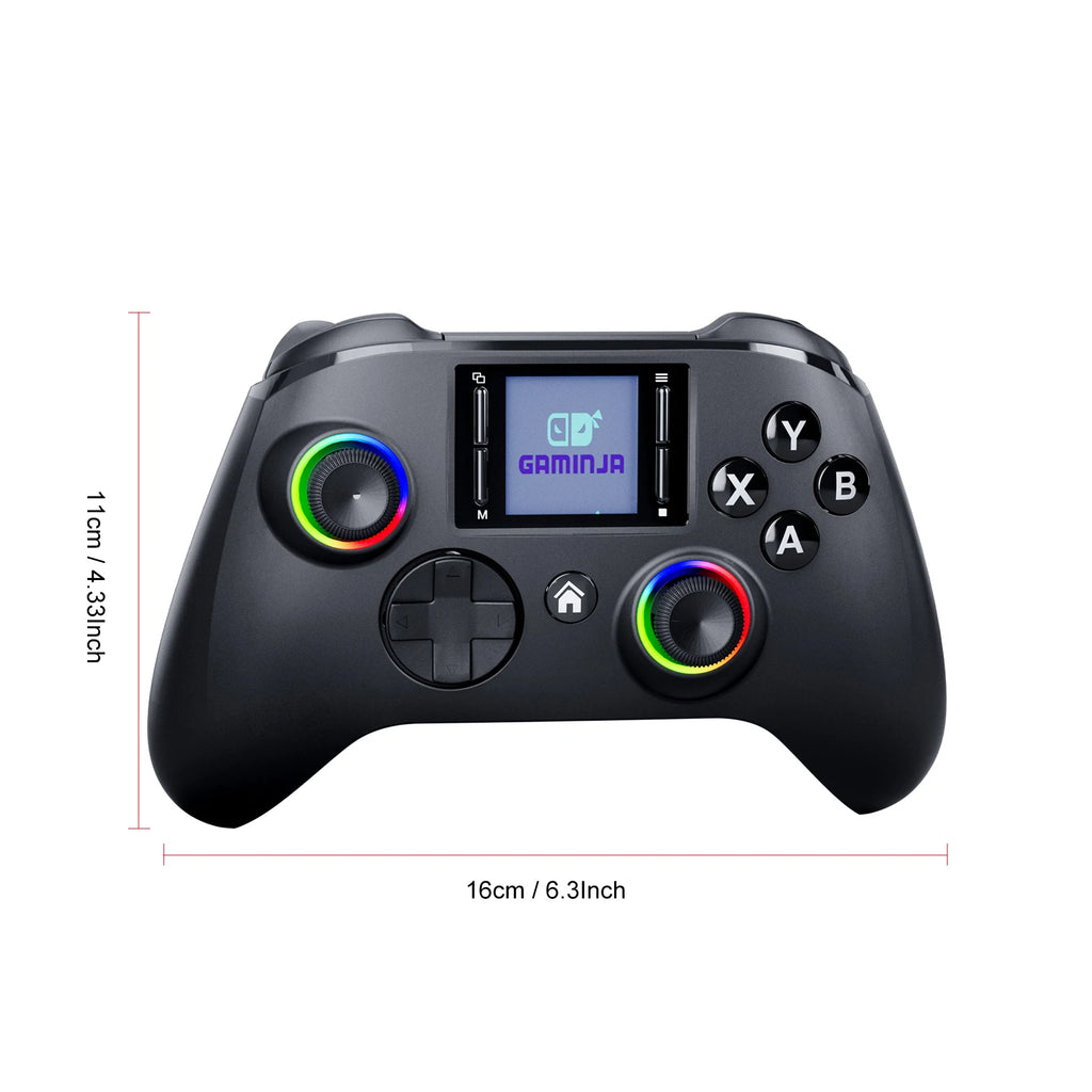 GAMINJA 6162 controlador inalámbrico de pantalla inteligente de 1,44 pulgadas para Switch P4 iOS Android PC TV doble Hall Joystick calibración luz RGB