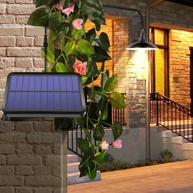 Lámpara colgante solar para exteriores, lámpara LED impermeable, decoraciones de araña de doble cabezal con Control remoto para cobertizo interior, sala de granero
