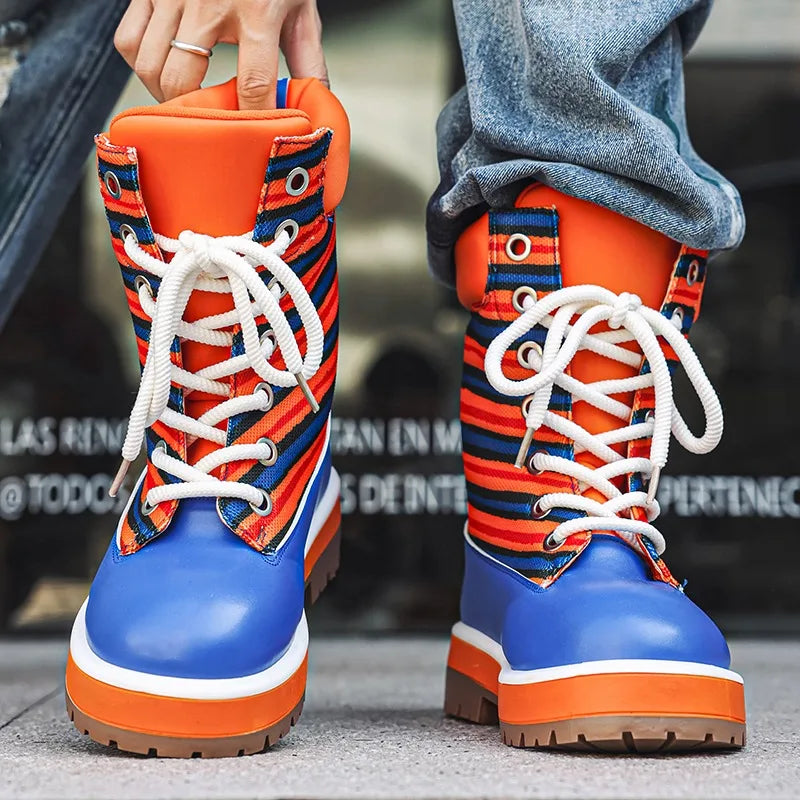Botas de tobillo para hombre con rayas de colores y suela gruesa antideslizante