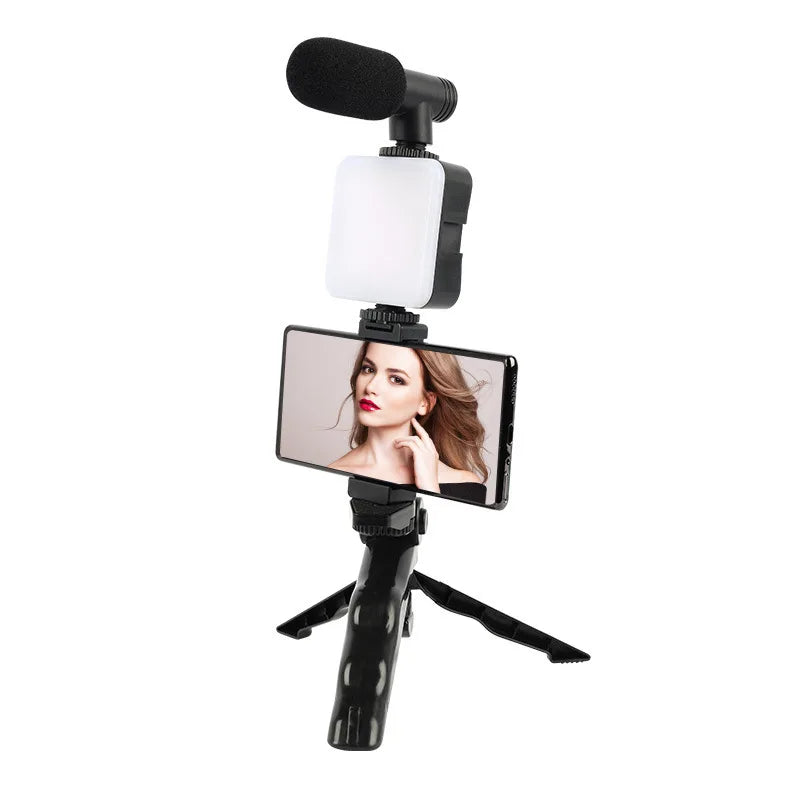Kit de vlogging para teléfono inteligente con trípode, soporte para teléfono, Mini micrófono, luz de relleno LED, arrancador para TikTok, transmisión en vivo, vídeo, YouTube