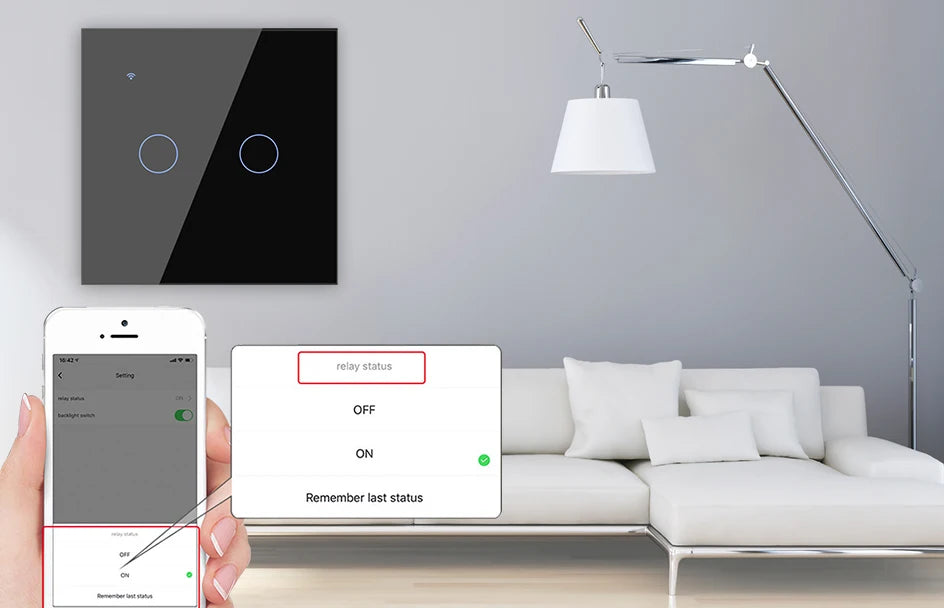 Interruptor inteligente de encendido y apagado con WiFi, dispositivo con botón de encendido de 220V, para pared, Alexa, Google Home, sin cable neutro, UE, dos vías
