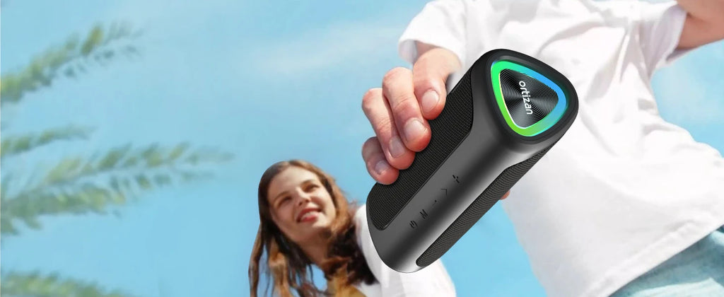 Ortizan Altavoz Bluetooth Portátil con Sonido HD de 24 W, Altavoces Bluetooth Inalámbrico 5.3, Entrada AUX, Tarjeta TF y USB, Luces LED, IPX7