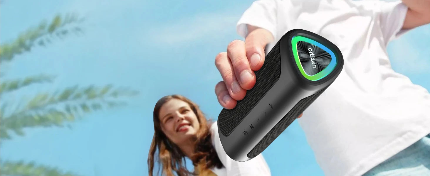 Ortizan Altavoz Bluetooth Portátil con Sonido HD de 24 W, Altavoces Bluetooth Inalámbrico 5.3, Entrada AUX, Tarjeta TF y USB, Luces LED, IPX7