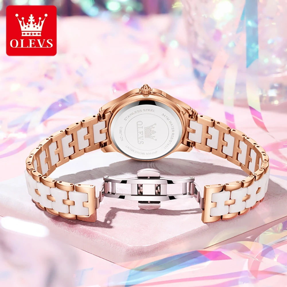 Reloj de Cuarzo OLEVS para Mujer, Correa de Cerámica, Diseño Mariposa