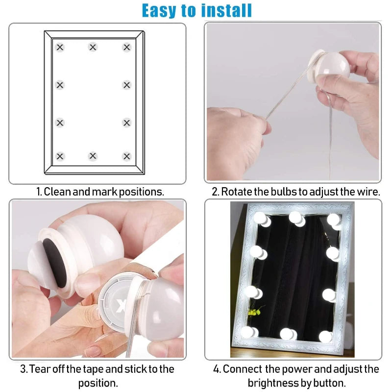 Bombillas de espejo, luces de tocador USB de 5V, iluminación de tocador de baño, luz LED de tocador regulable para espejo de maquillaje, luz LED