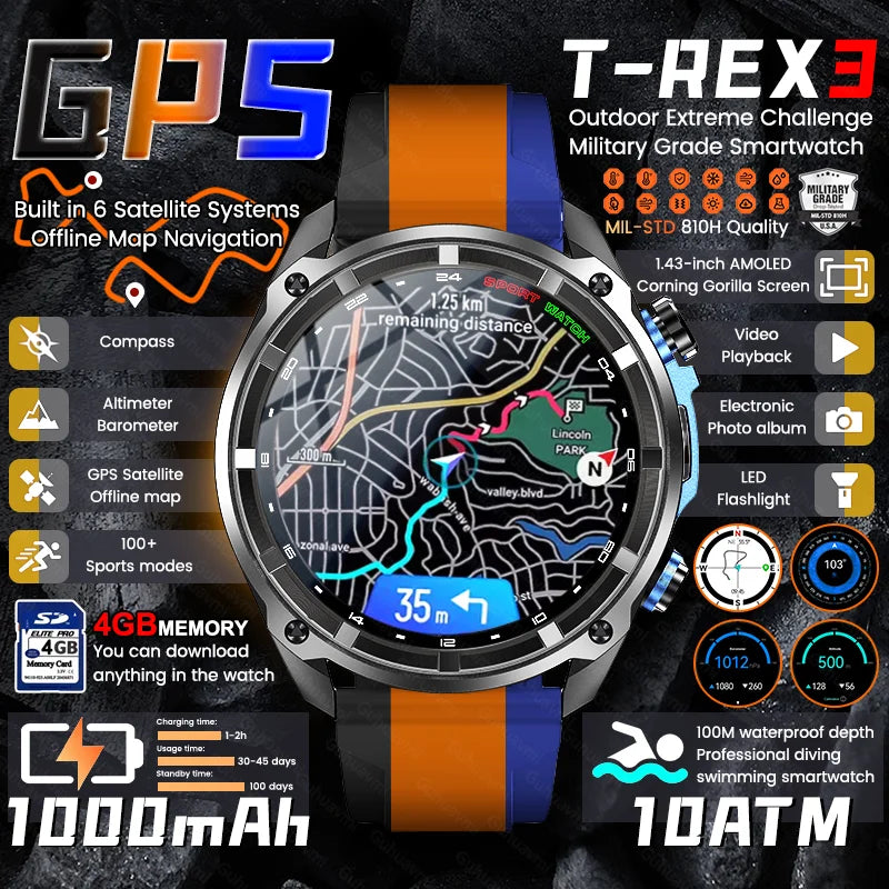 T-Rex3 Reloj Inteligente Militar GPS 10ATM