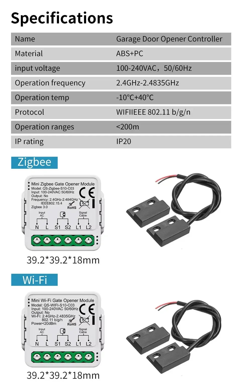 Controlador de Puerta de Garaje WiFi Zigbee Smart Life