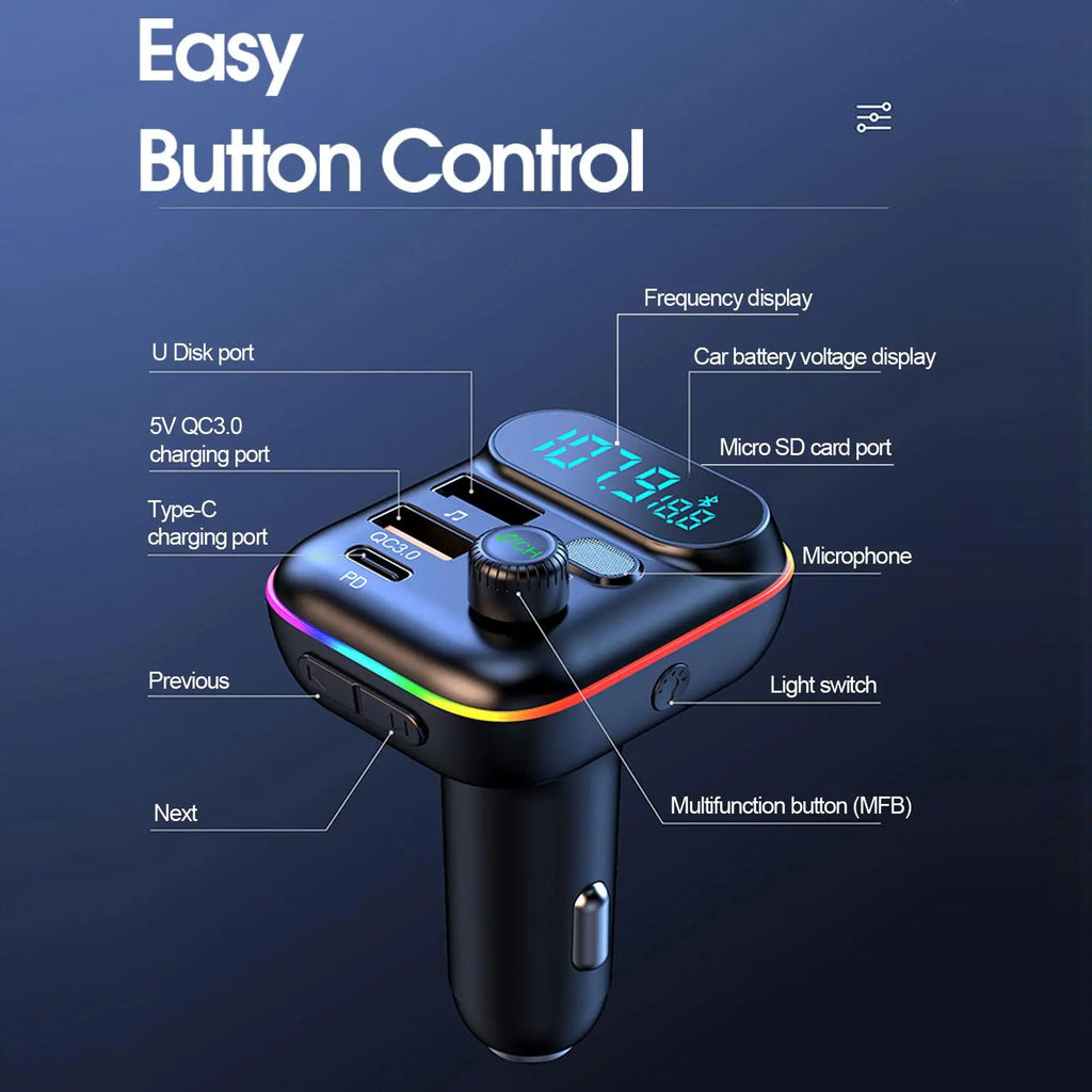 Transmisor FM Bluetooth para coche, transmisor FM Bluetooth 5,0, USB PD, cargador rápido para coche, accesorios electrónicos
