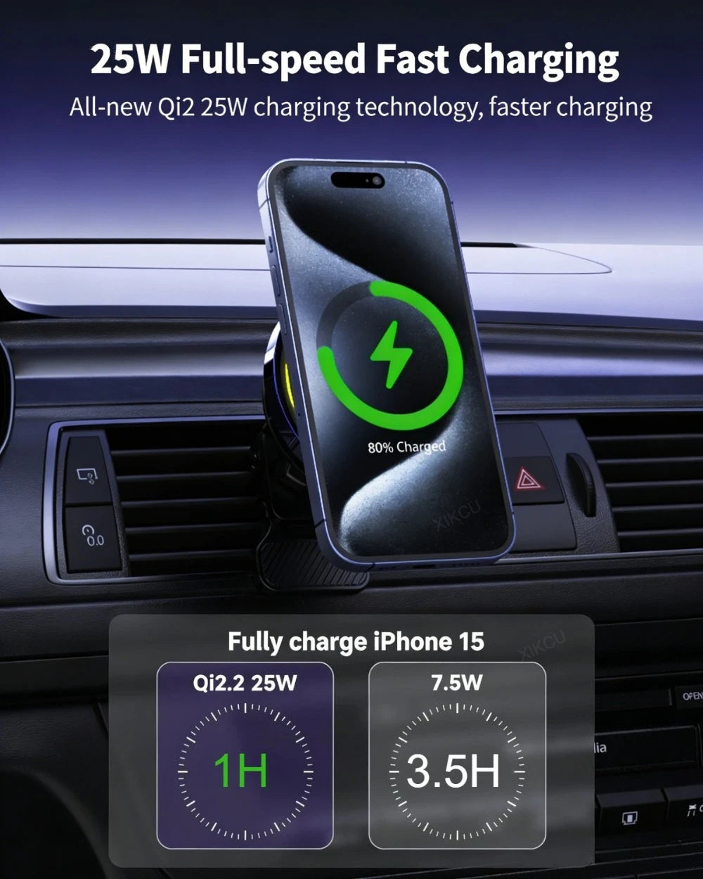 Cargador Inalámbrico Magnético para Auto TEC-Cooler Qi2.2 25W para iPhone 16/17 Pro Max, Carga Rápida, Soporte para Teléfono con Ventilación de Aire para iPhone 17~12