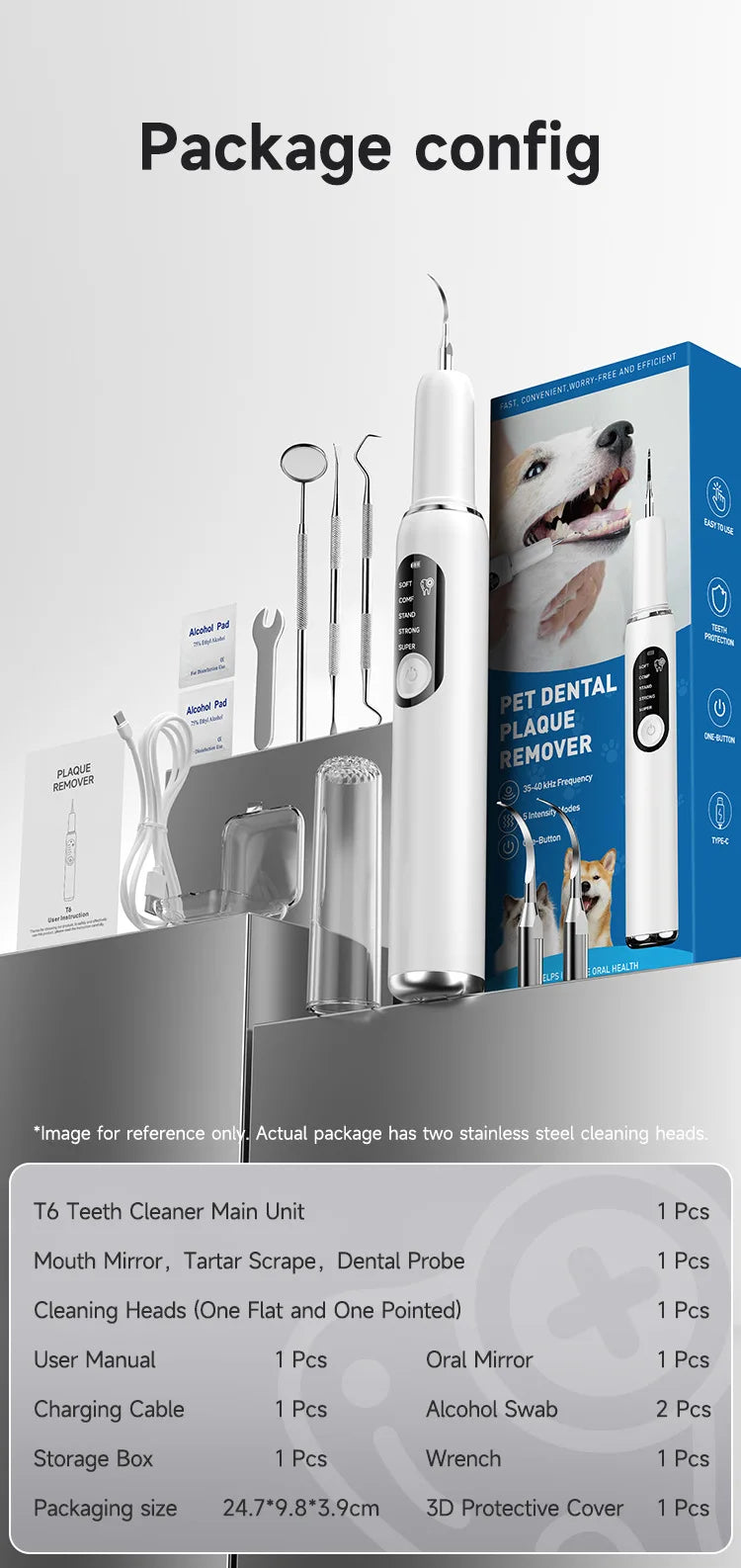 Kit de limpieza de dientes de perro, eliminador ultrasónico de placa canina para dientes con luz LED, 5 modos, carga USB, limpiador de dientes sónico para perros