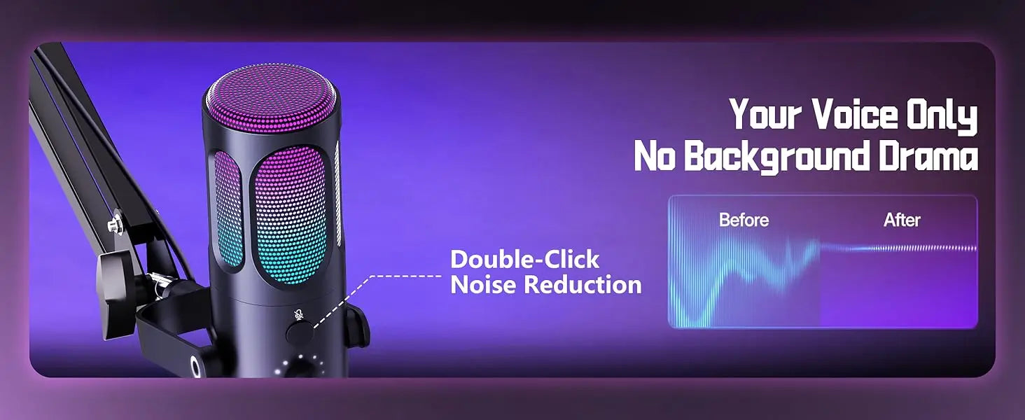 Micrófono USB para Juegos PUPGSIS, Micrófono de Condensador con Cancelación de Ruido, Silenciador, Ganancia, Luces RGB, Soporte de Brazo para Streaming, PC