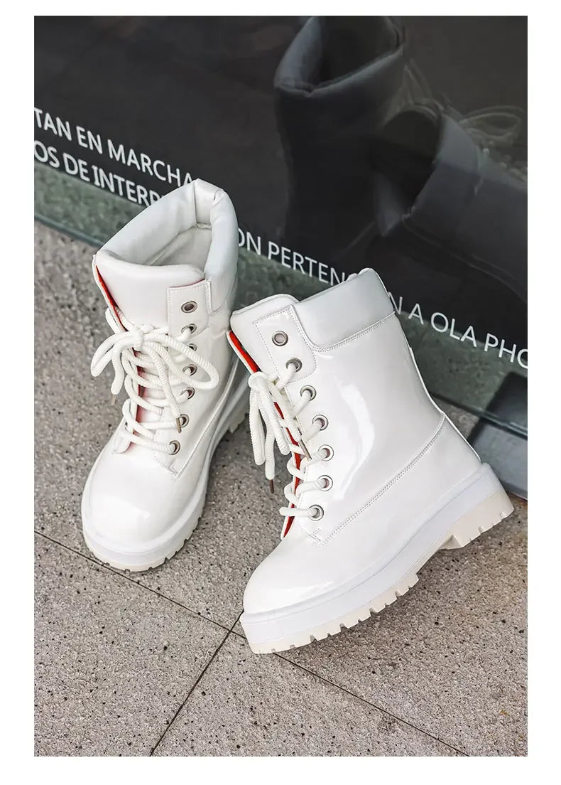 Botines de charol para hombre con cordones y suela gruesa antideslizante