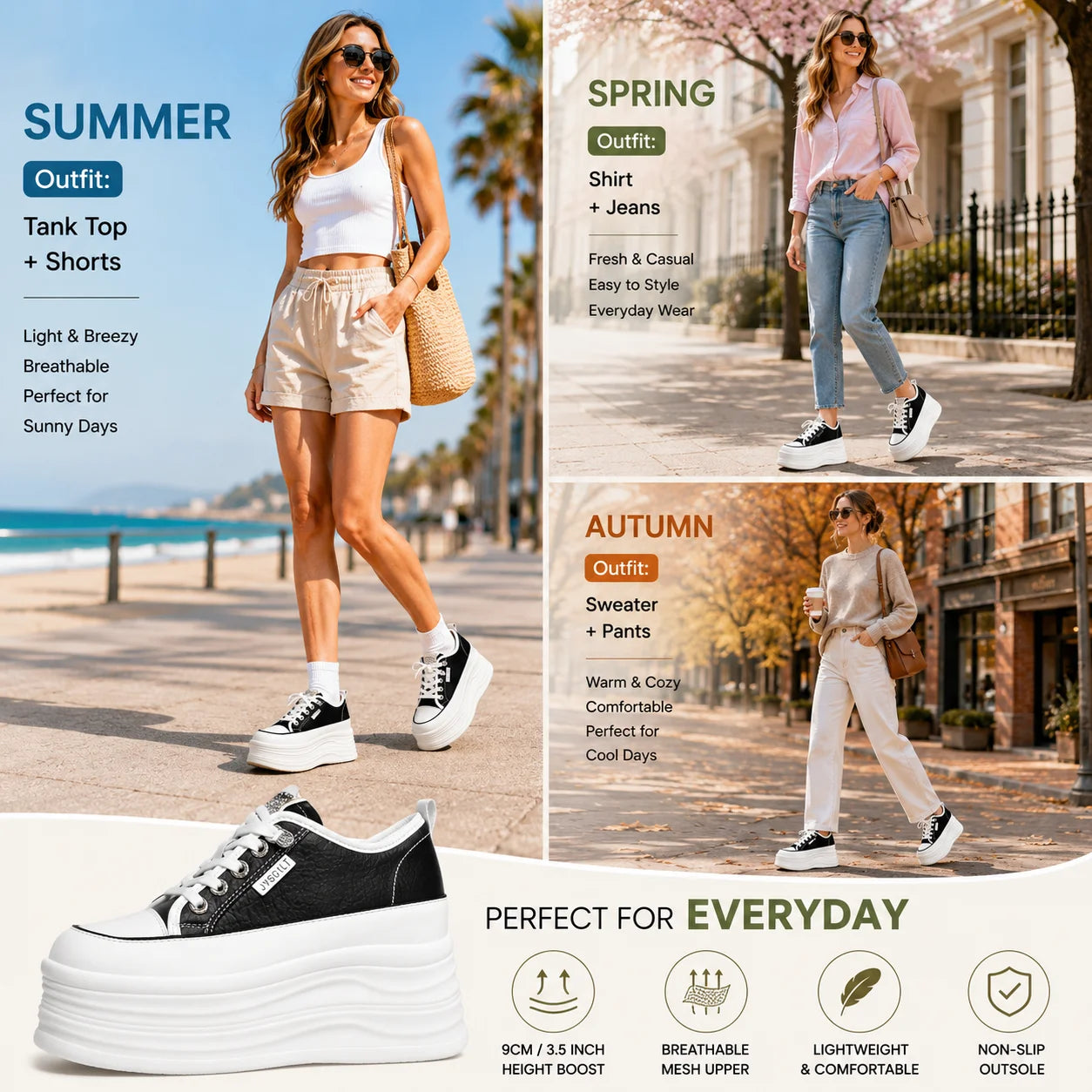 Zapatos de Plataforma Oculta para Mujer con Tacón de 9 cm