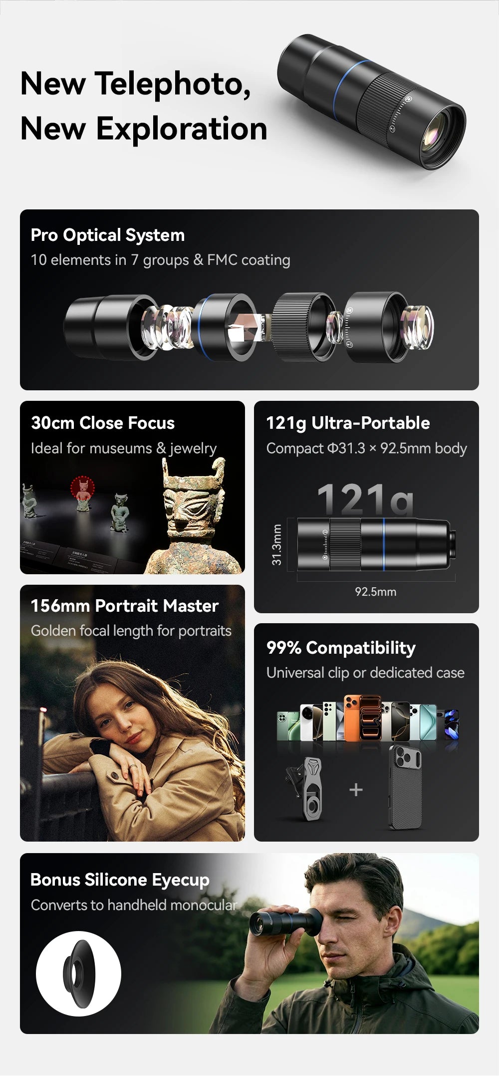 Lente Teleobjetivo APEXEL HD 6X para iPhone, Samsung y Smartphones
