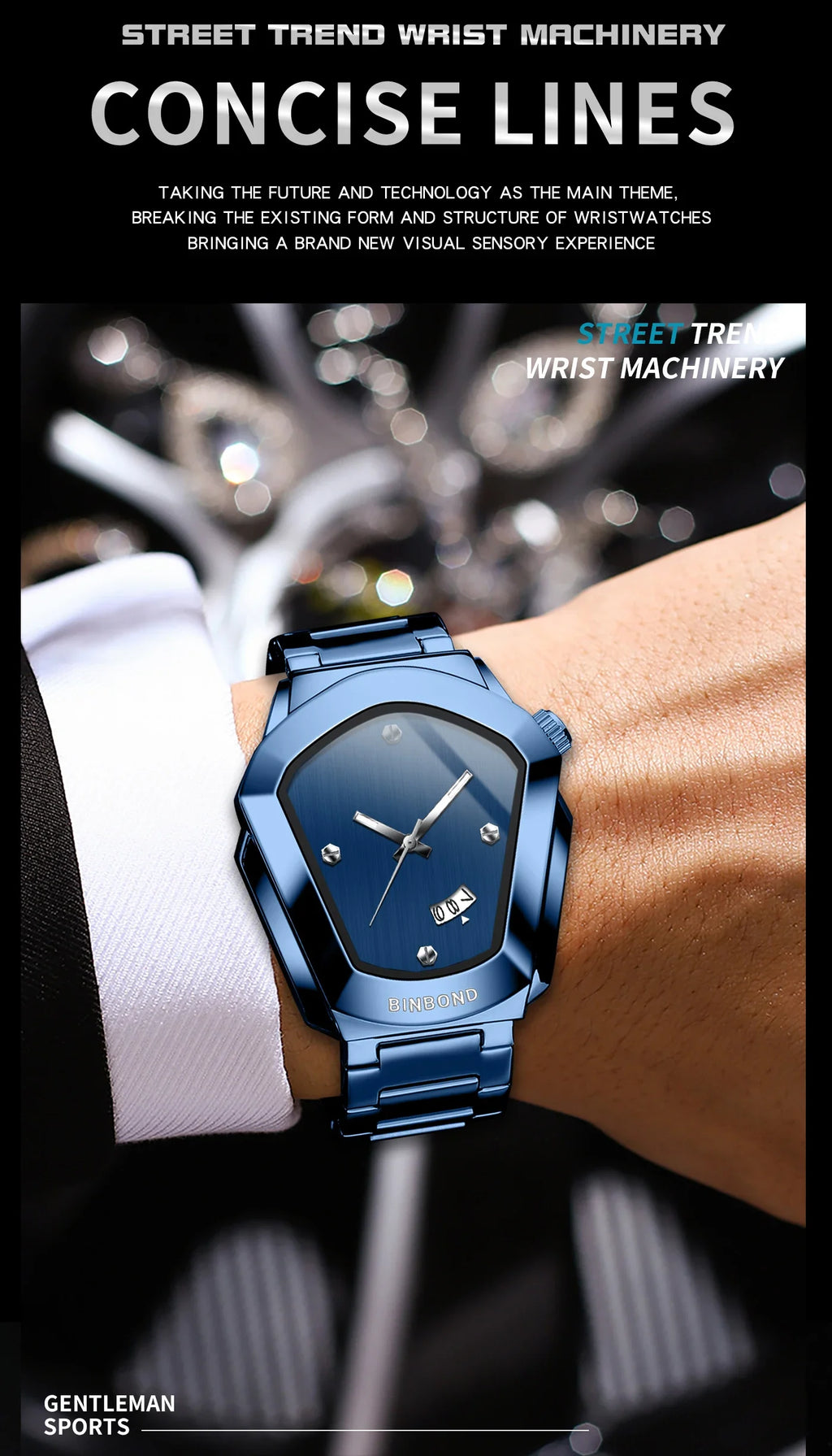 Reloj de Cuarzo BINBOND para Hombre, Lujo, Acero Inoxidable, Calendario