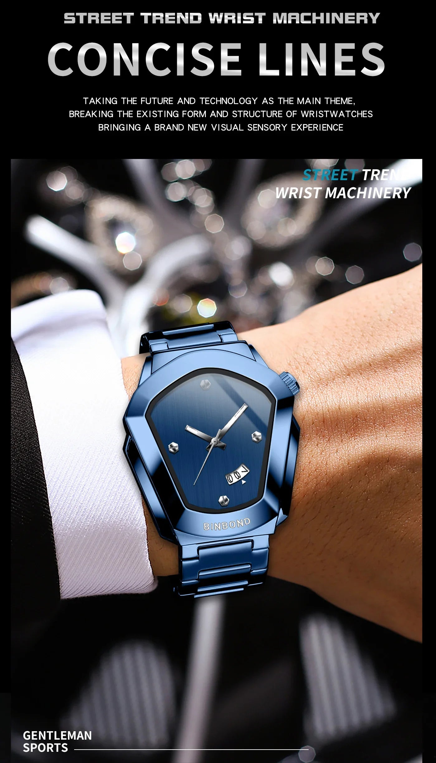 Reloj de Cuarzo BINBOND para Hombre, Lujo, Acero Inoxidable, Calendario