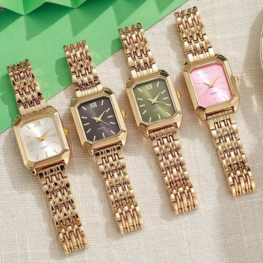 2 unids/set de reloj de cuarzo de lujo para mujer con pulsera de amor, conjunto de banda de aleación, relojes de pulsera de cuarzo para mujer de negocios, reloj femenino dorado