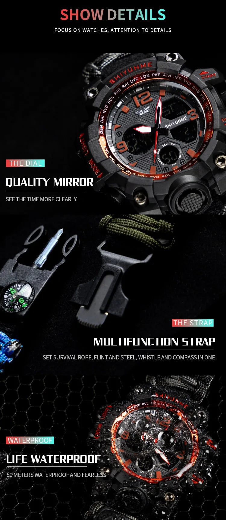 Reloj Militar SHIYUNME para Hombre con Brújula, LED y Temperatura