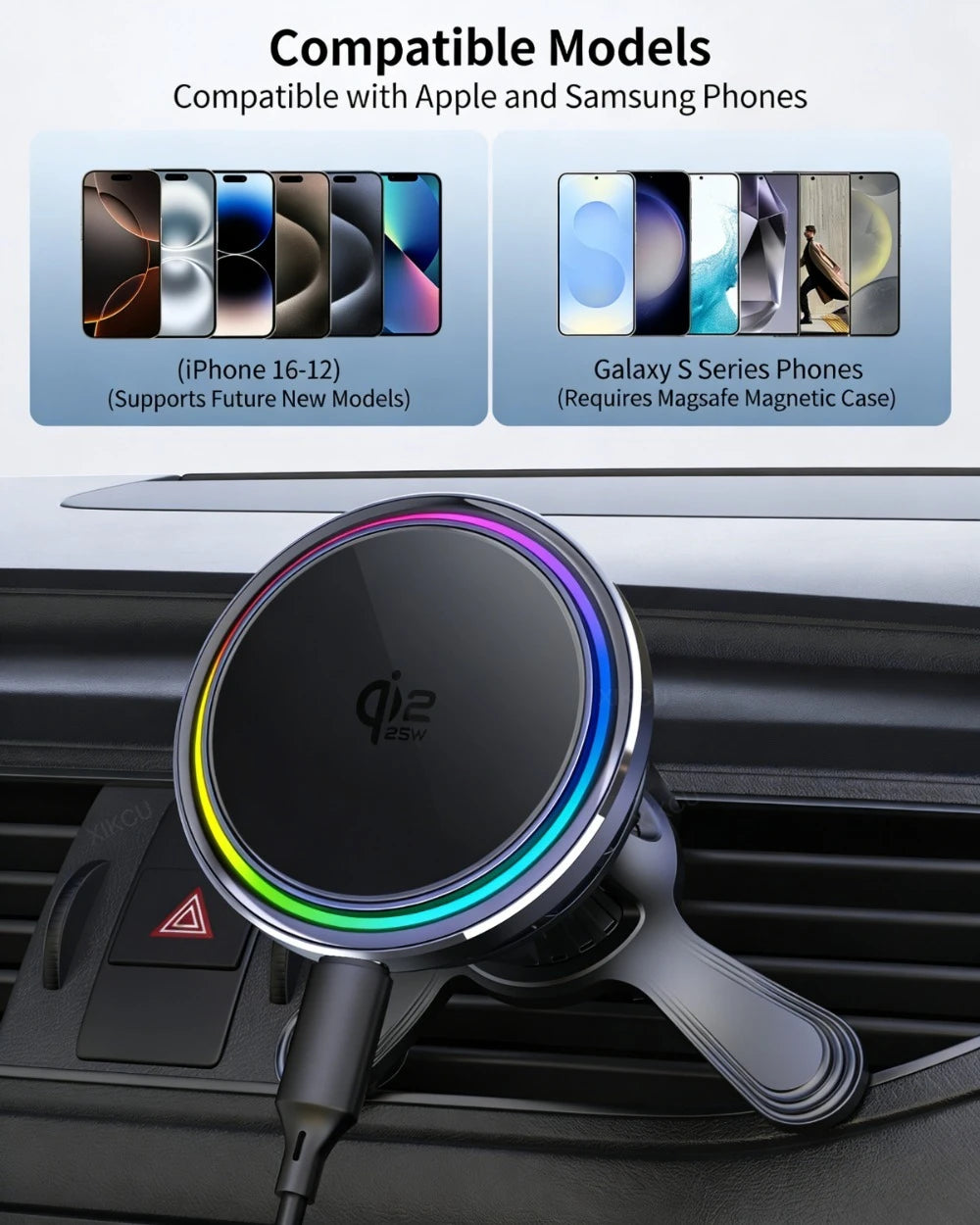 Cargador Inalámbrico Magnético para Auto TEC-Cooler Qi2.2 25W para iPhone 16/17 Pro Max, Carga Rápida, Soporte para Teléfono con Ventilación de Aire para iPhone 17~12