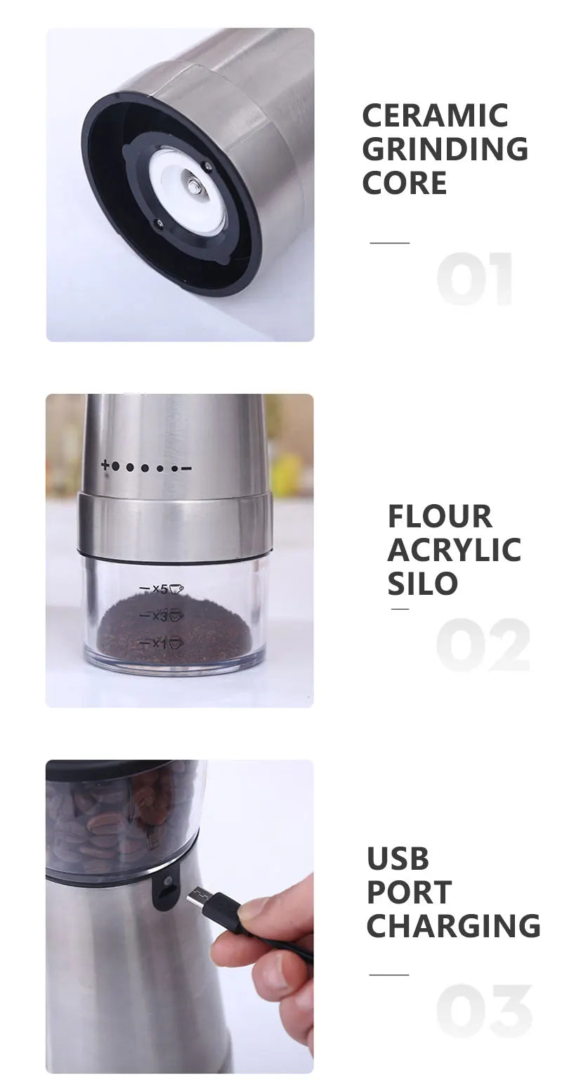 Molinillo de granos de café eléctrico recargable por USB, máquina de molino de café Manual de acero inoxidable, molinillos de granos, accesorios de cocina