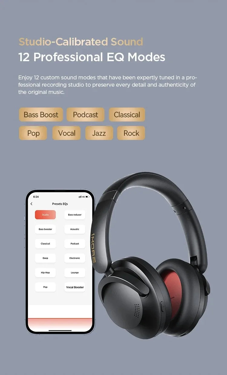 Auriculares 1MORE SonoFlow Pro HQ51 ANC Bluetooth 5.4 Hi-Res LDAC con controlador DLC de 40 mm, QuietMax ANC de 42 dB, batería de 100 horas, auriculares supraaurales