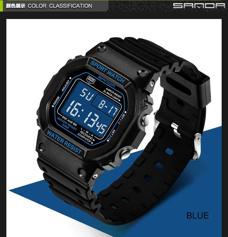 Reloj Digital Deportivo SANDA 329 para Hombre, LED, Resistente al Agua