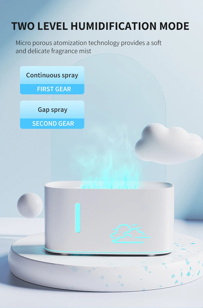 Máquina de aromaterapia con llama de nube, humidificación por nano atomización, lámpara de atmósfera colorida adecuada para oficina y dormitorio