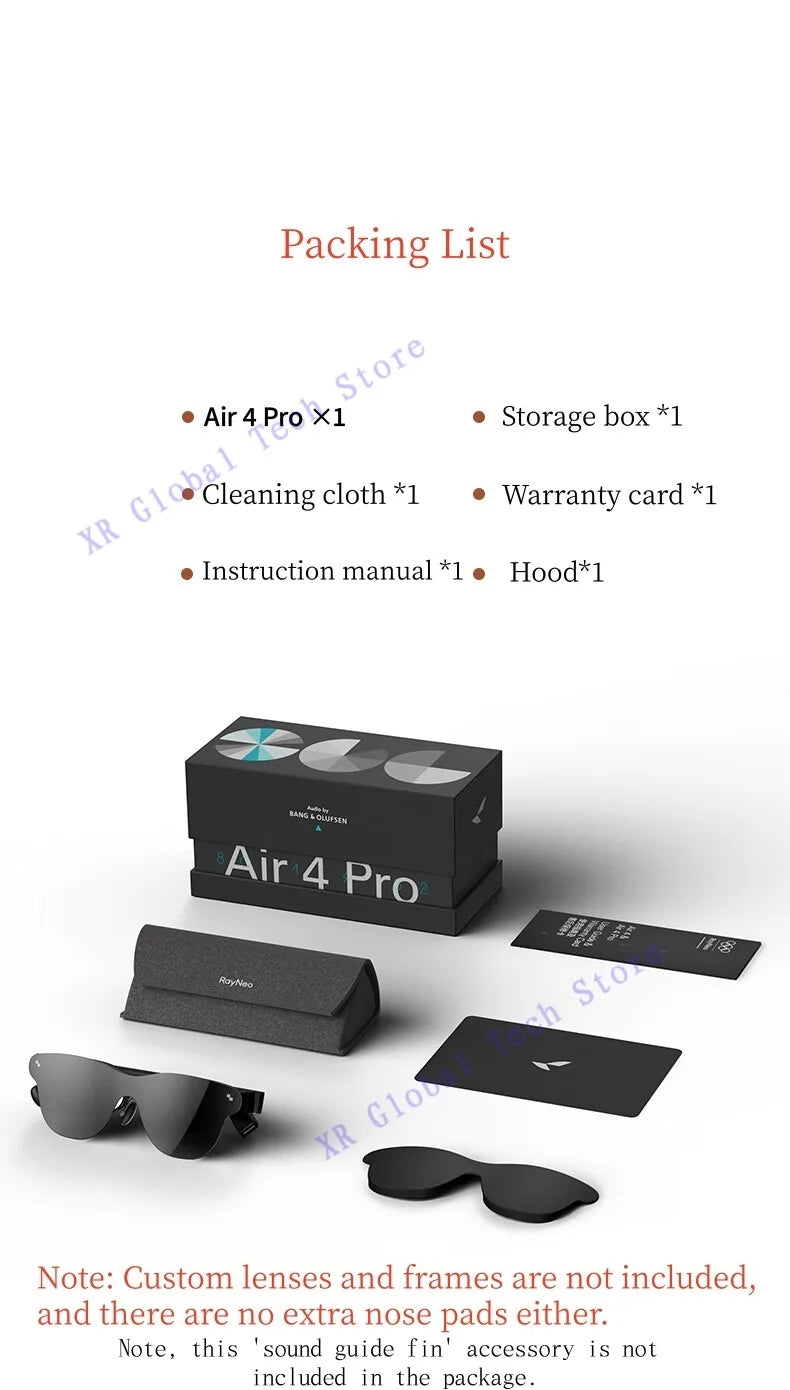 Gafas AR inteligentes RayNeo Air 4 Pro, compatible con HDR10, 3840 Hz, 4 parlantes, 1200 lentes, pantalla micro-OLED de doble capa, transparente