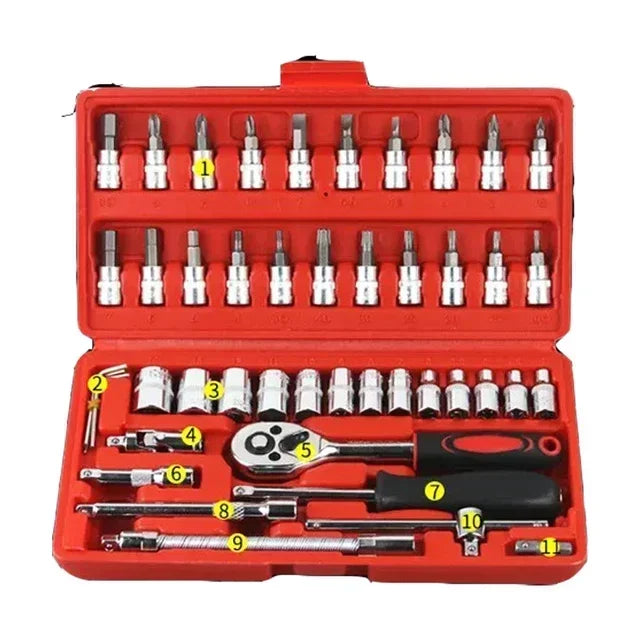 Juego de caja de herramientas para motocicleta, llave de trinquete rápida, 150/46 Uds., broca de grupo, caja de herramientas de grado Industrial, herramientas de reparación de automóviles, mantenimiento de automóviles