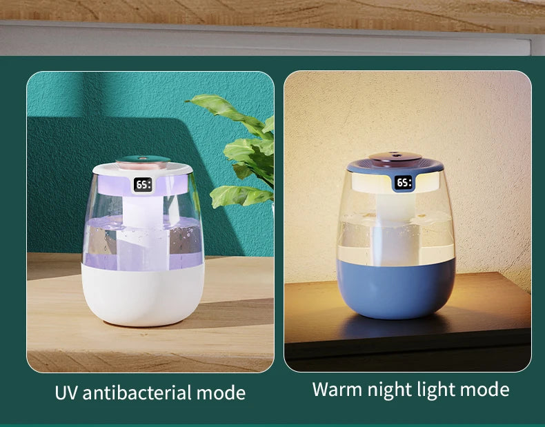 Tres modos de humidificador opcional, doble pulverización para el hogar y la Oficina, suplemento de agua y aire con pulverizador grande, pantalla digital inteligente