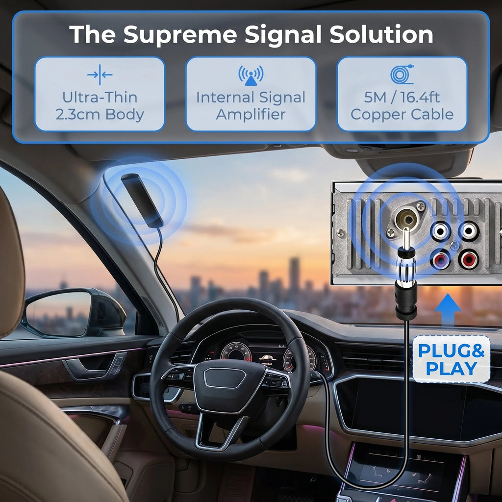 Antena FM oculta para auto con amplificador 7dB y cable de 5 metros