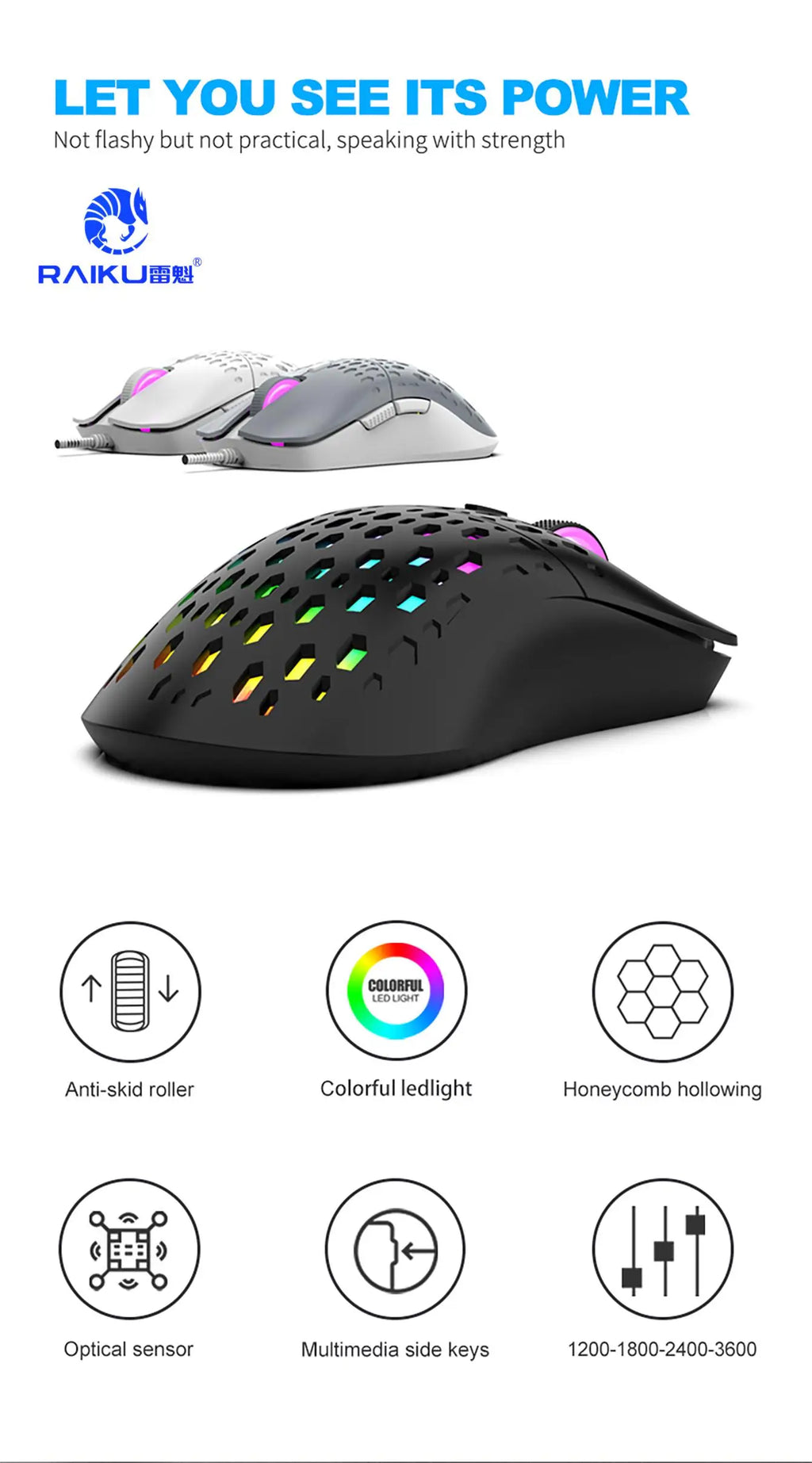 RAIKU G701 Ratón con cable de 6 teclas, iluminación colorida para juegos y oficina, para sistemas Microsoft Windows y Apple IOS