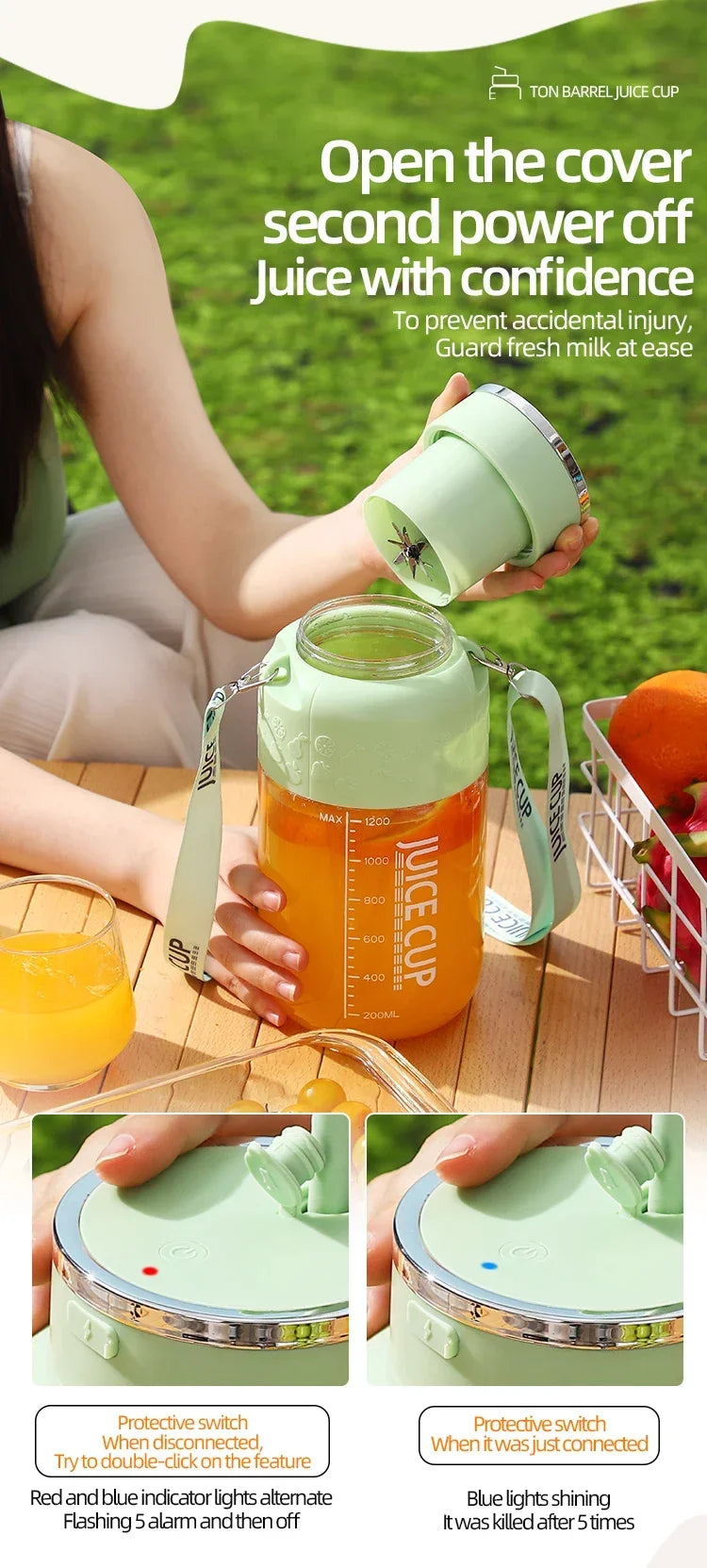 Exprimidor Portátil Eléctrico 800ml — 10 Cuchillas de Acero Inoxidable