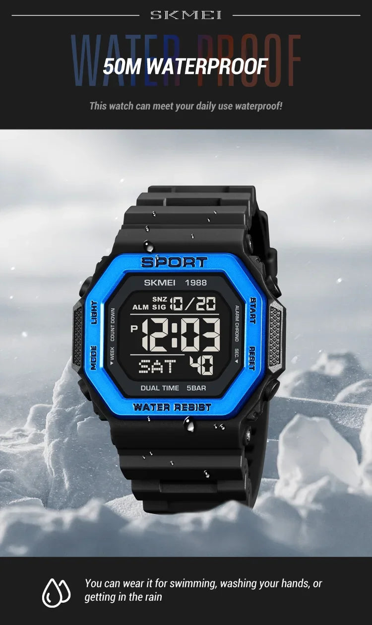 Reloj deportivo Digital SKMEI 1988 para Hombre, pantalla LED, relojes de pulsera militares con cuenta atrás, Reloj impermeable para Hombre 1628
