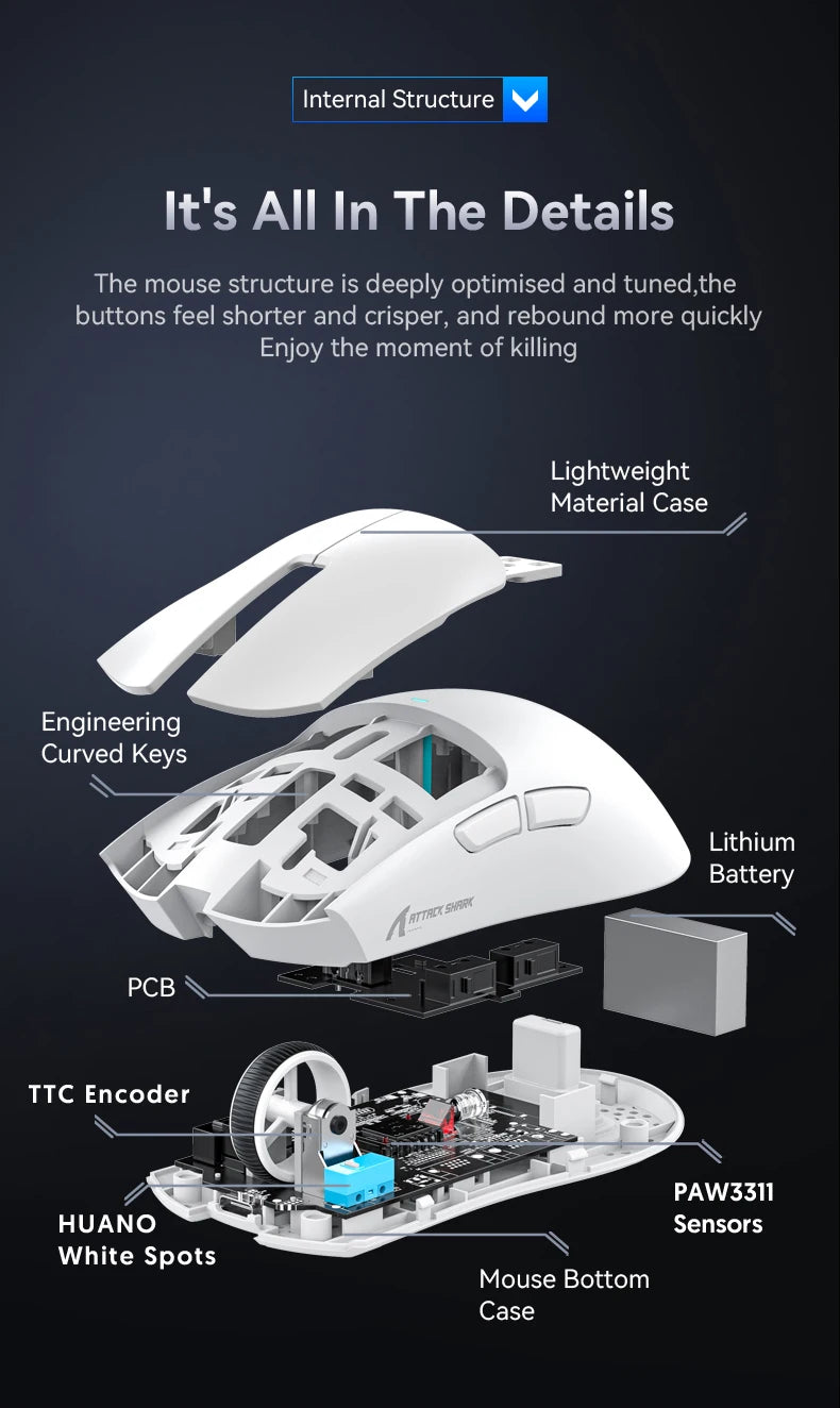 Ratón inalámbrico Bluetooth Attack Shark X11, tres modos, 2,4G, PAW3311, RGB, base de carga magnética para PC, ratón para juegos de deportes electrónicos