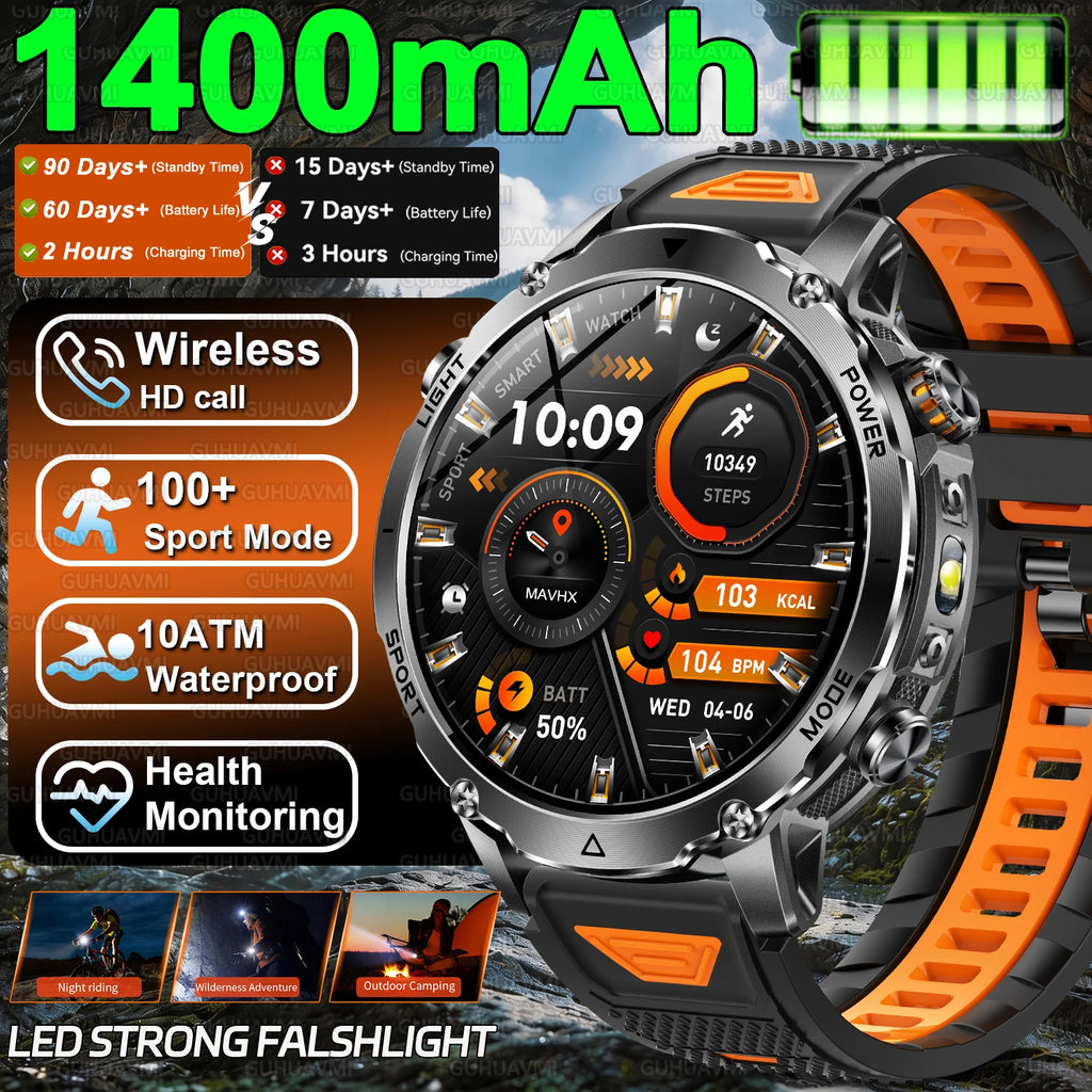 Reloj Inteligente Militar 1400mAh 10ATM Oxímetro