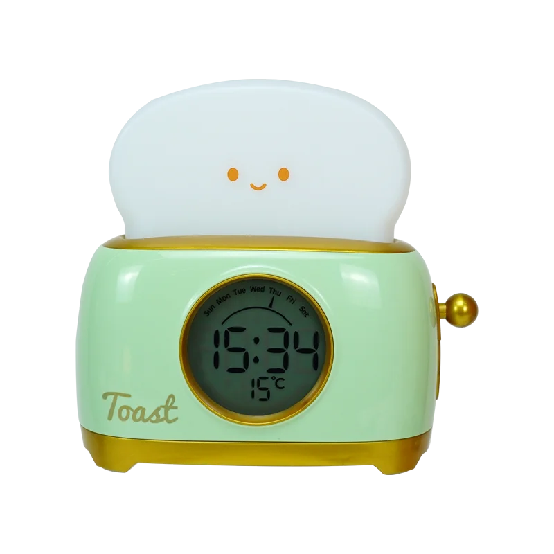 Reloj despertador con luz nocturna para tostadora, reloj despertador para niños, reloj luminoso para mesita de noche, lámpara de noche para dormitorio, decoración, regalo para niños