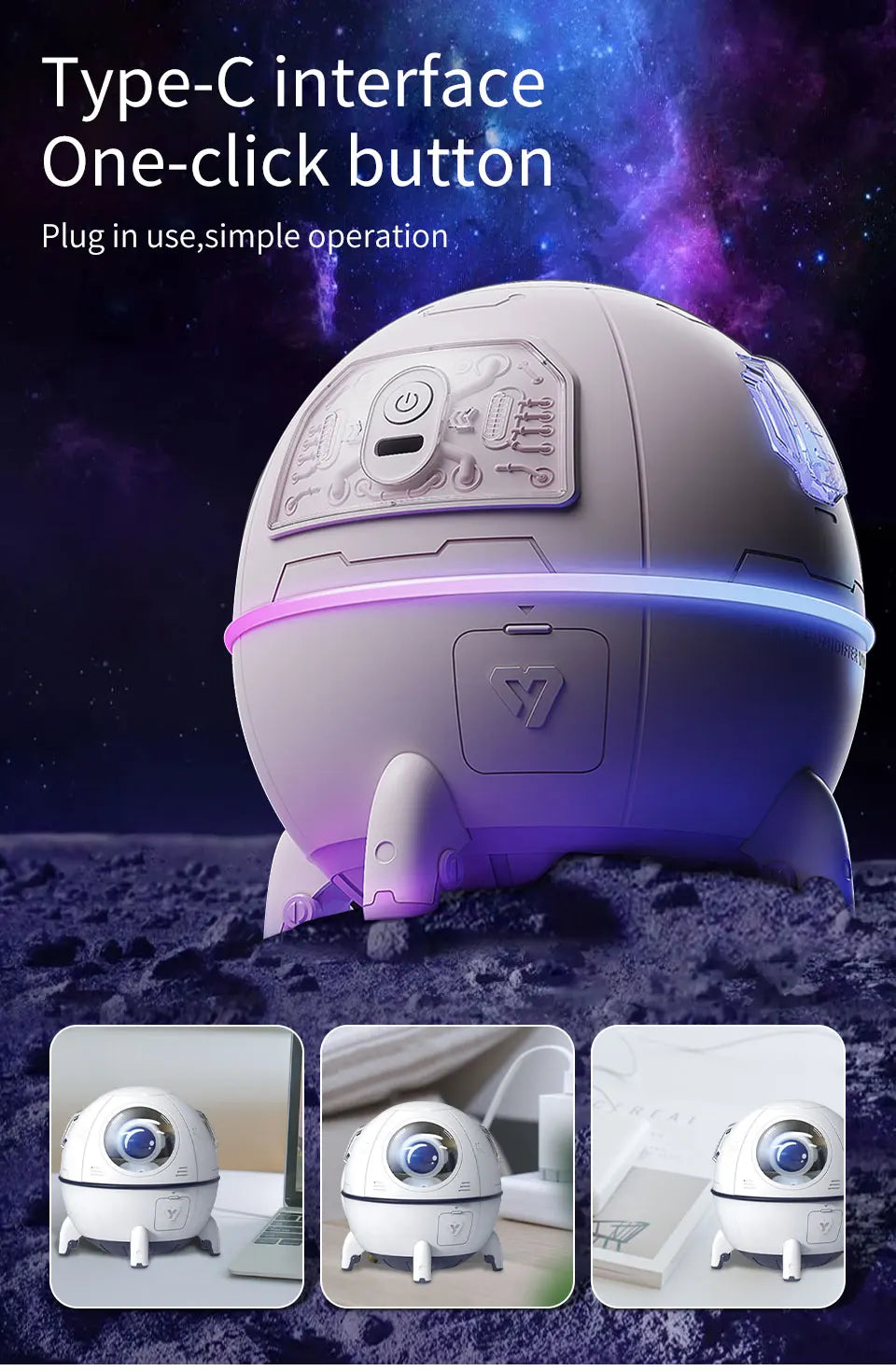 Luz LED Nocturna Humidificador Cápsula Espacial