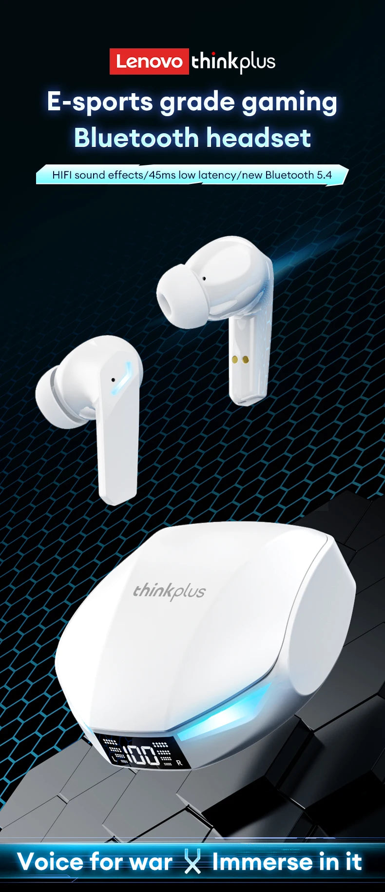 Auriculares Bluetooth 5.4 TWS Lenovo XT53 con ANC